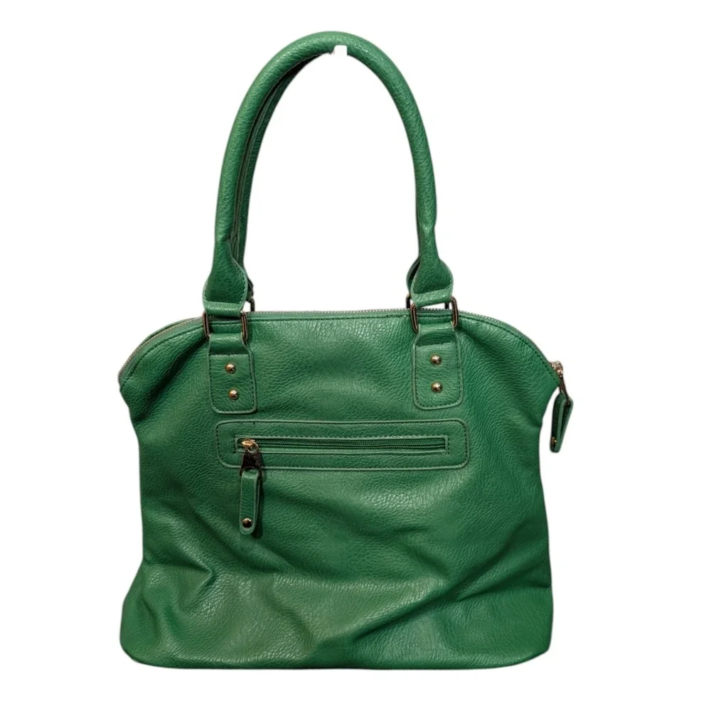 Segolene Paris Green Pebbled Faux Leather Satchel Handbag Gold Hardware